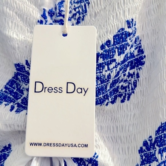 NWT Women’s Dress Day Saint Barth Blue & White Off The Shoulder Maxi Dress Sz L - Picture 15 of 16